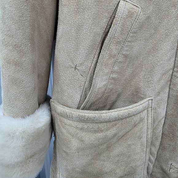 John Weitz Vintage Suede Jacket Coat Faux Fur Leather Sued Tan Beige Size M 70s - Picture 5 of 10